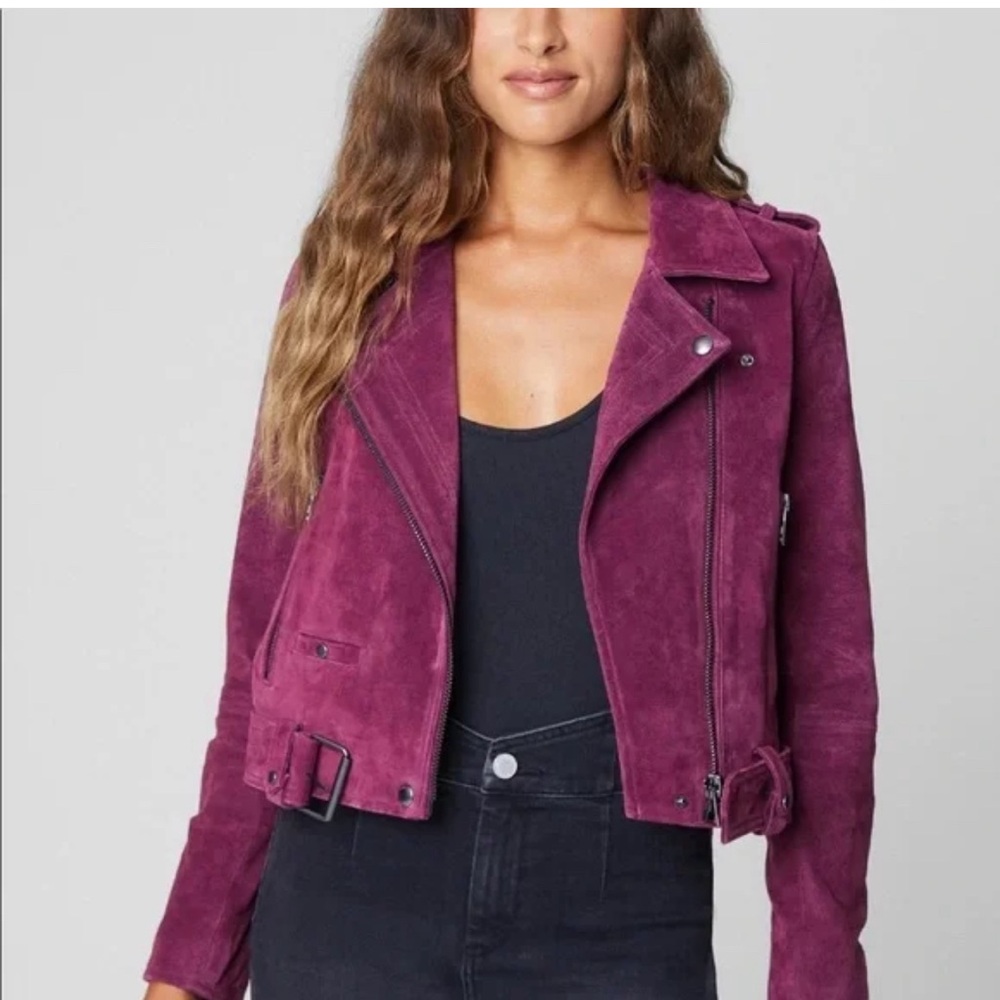 BLANKNYC Small suede biker jacket in a stunning purple/ magenta color. - Picture 3 of 9